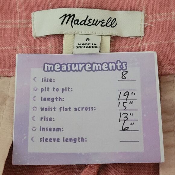 MADEWELL Cafe Pink The Harlow Check Short Size 8 Linen 6" Inseam Preppy Relaxed - Picture 4 of 9